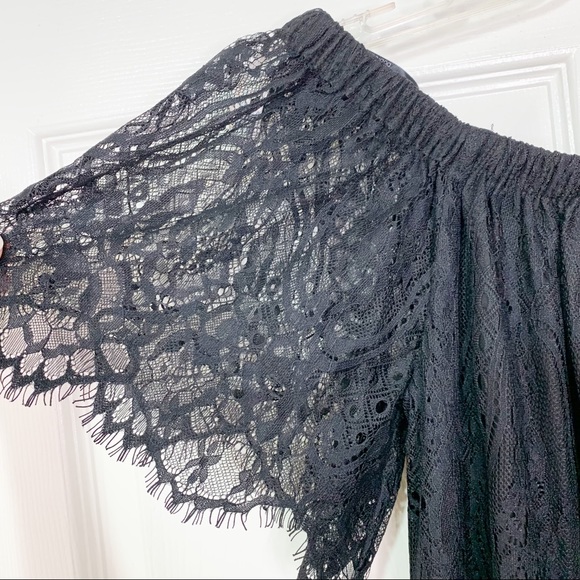 NEW Bobi Revolve Off the Shoulder Lace Mini Dress Black Women’s S *measured - Picture 4 of 6